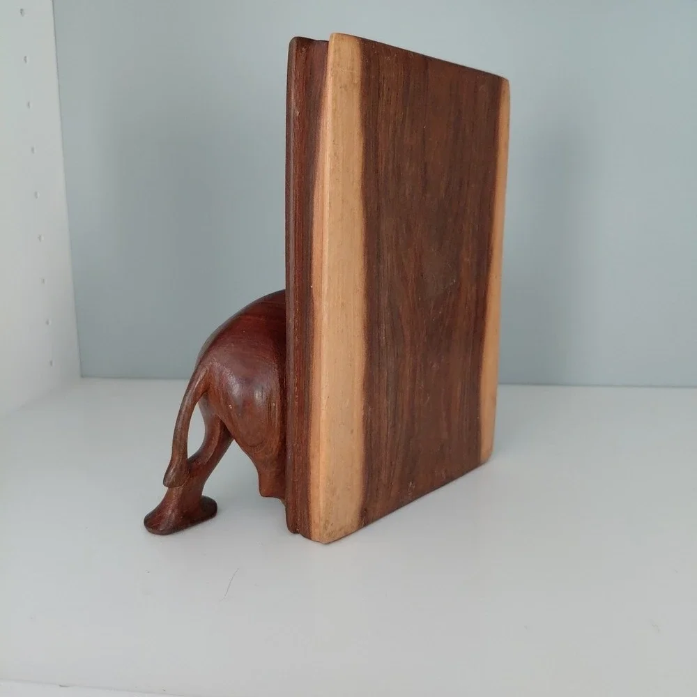 Vintage Hand‎ Carved Natural Wood African RHINO Bookends Heavy Artist Detailed - Picture 13 of 16